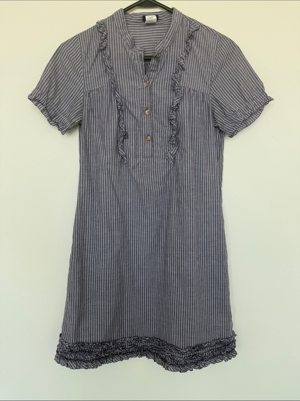 J. Crew Striped Navy and White Ruffle-Trim Mini Dress